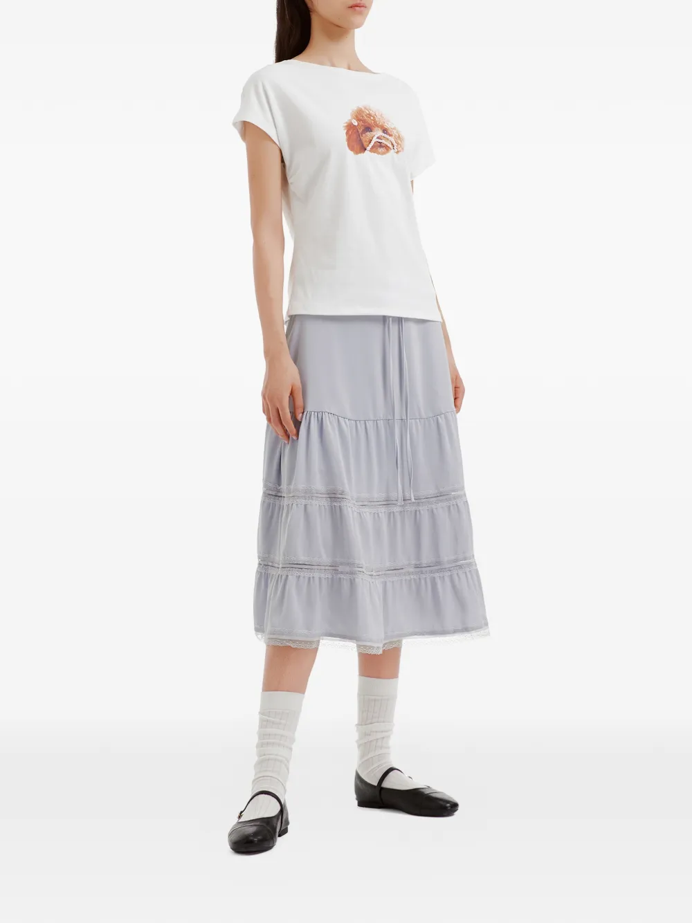 b+ab Gelaagde midi-rok met kanten afwerking Blauw