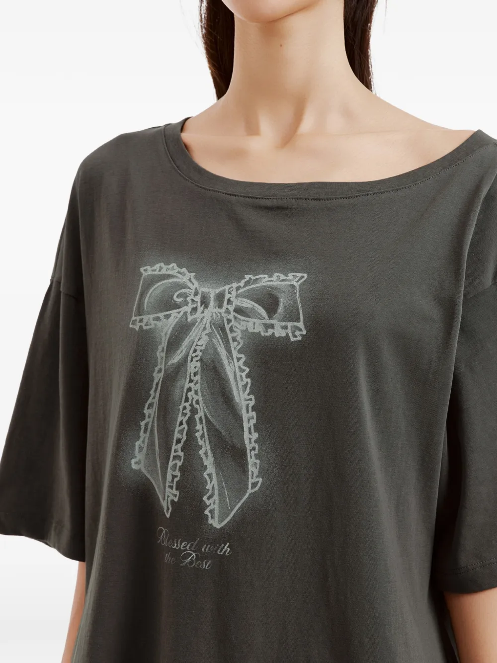 b+ab Set met strik-print en ruches Grijs
