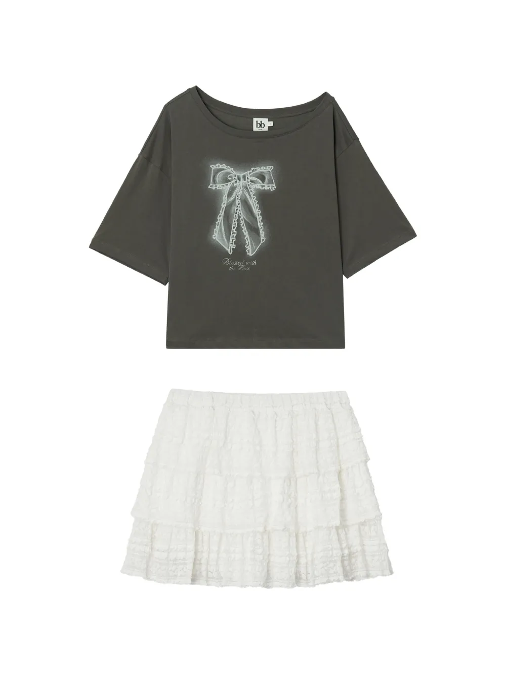 b+ab bow-print ruffled set - Grigio
