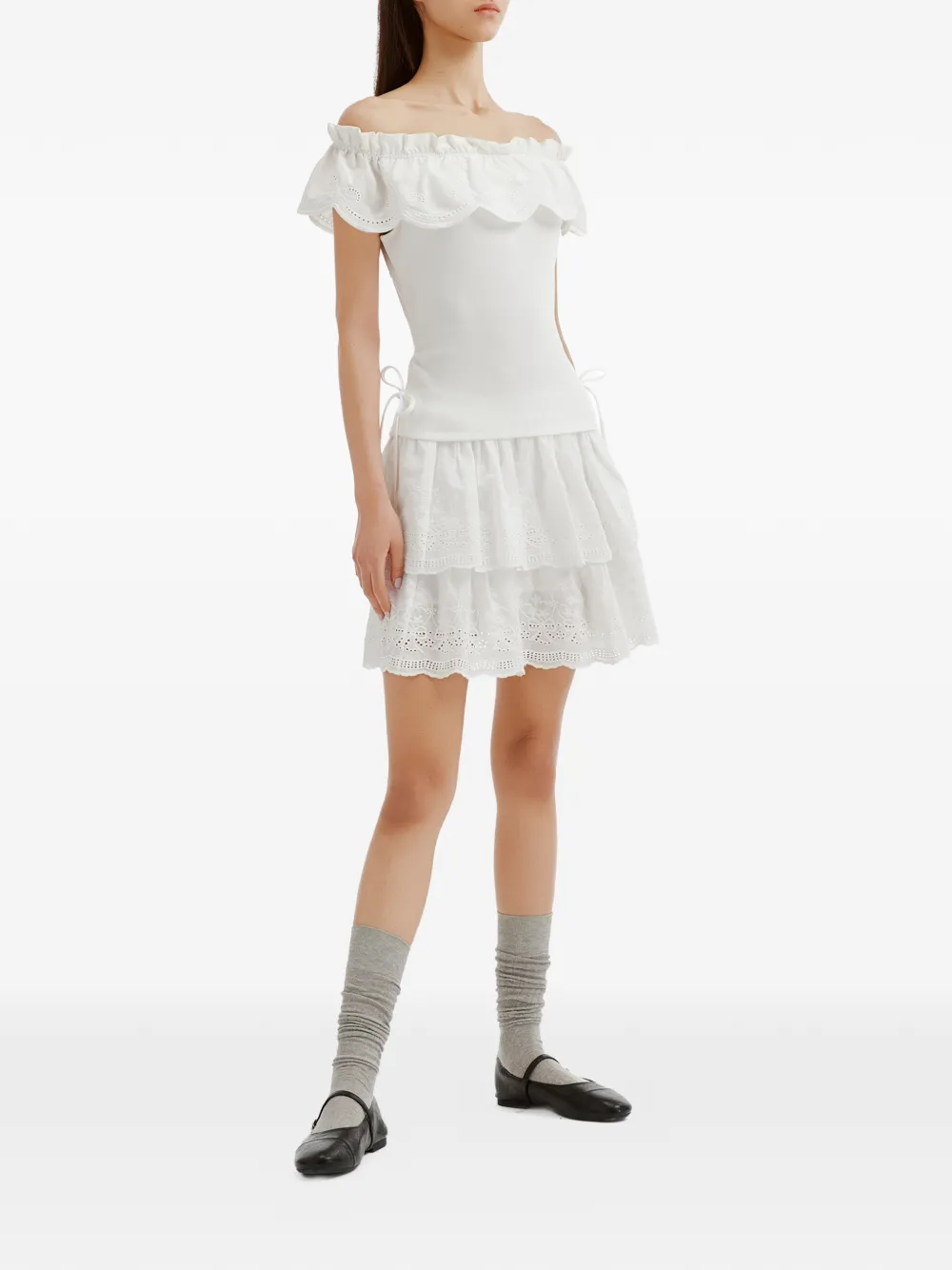 tout a coup Broderie anglaise midi-rok Wit