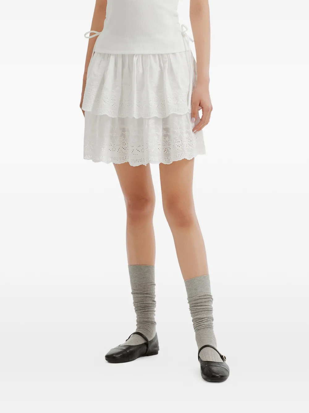 tout a coup Broderie anglaise midi-rok Wit