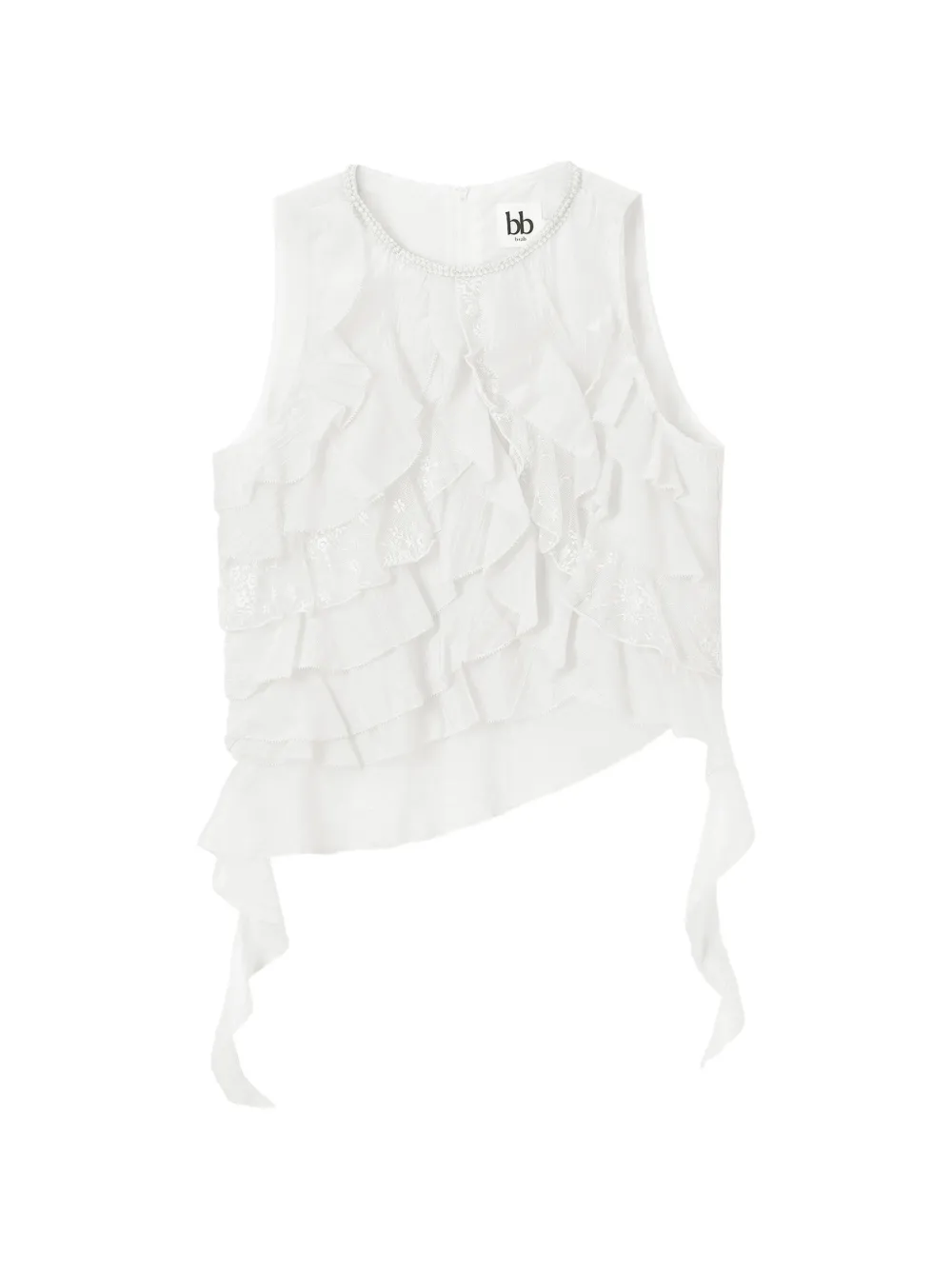 b+ab ruffled lace-trim blouse - Bianco