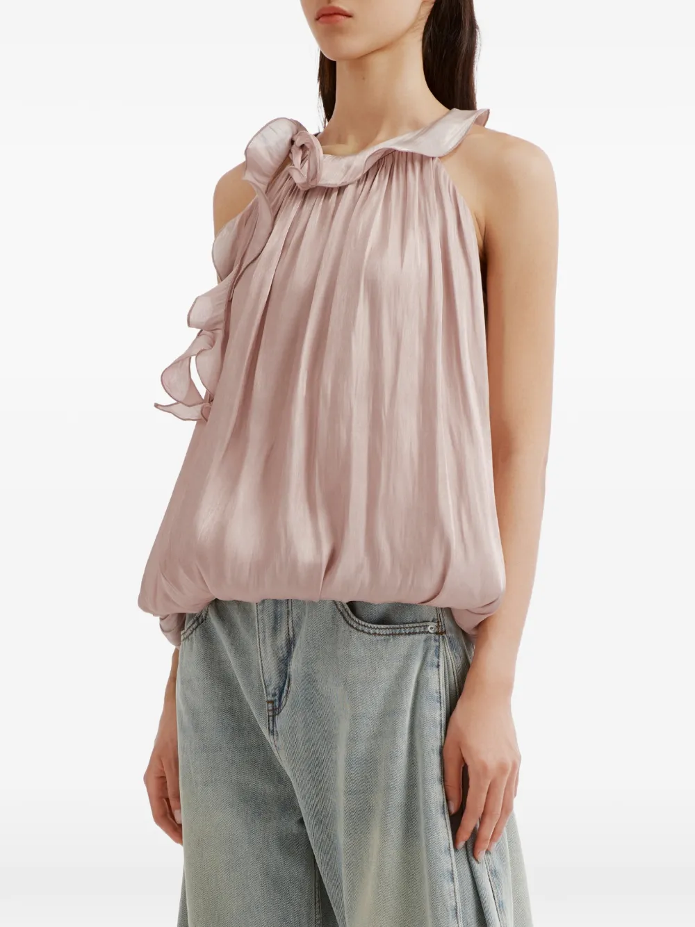 b+ab Blouse met ruches en halternek Roze