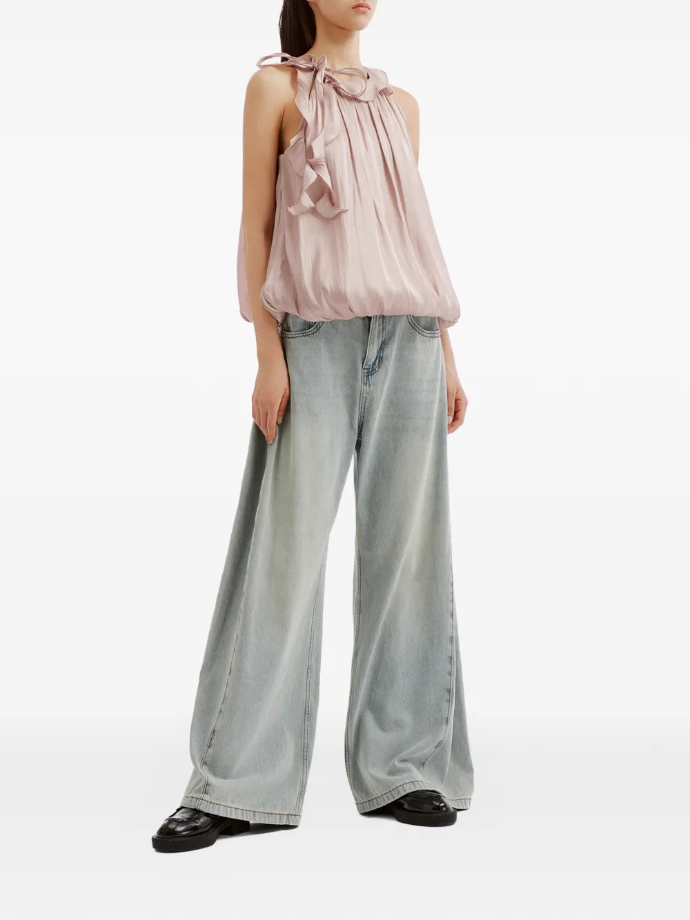 b+ab Blouse met ruches en halternek Roze