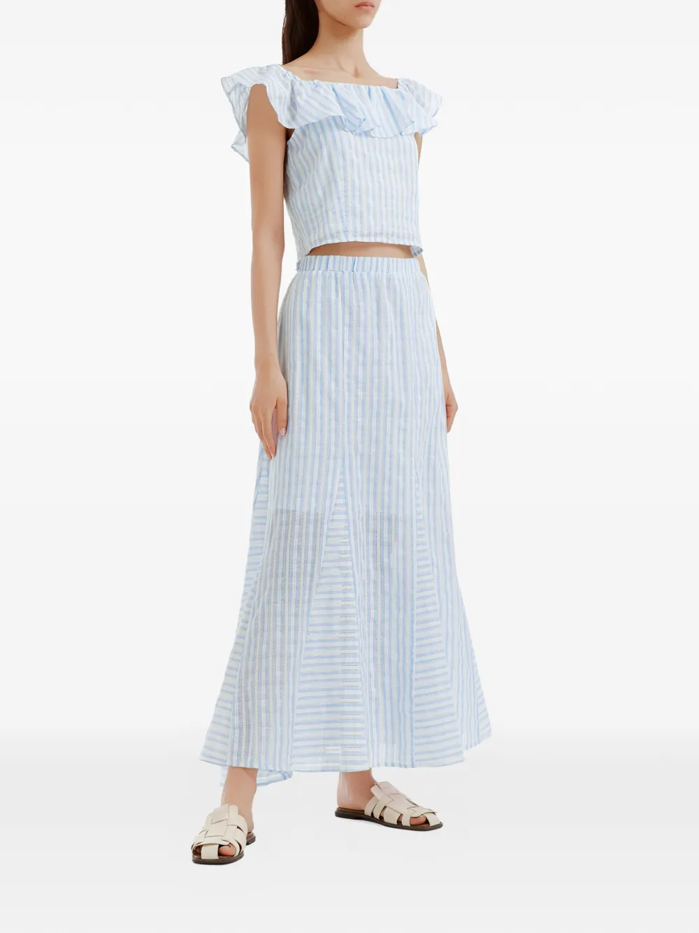 tout a coup Gestreepte jumpsuit met ruches Blauw