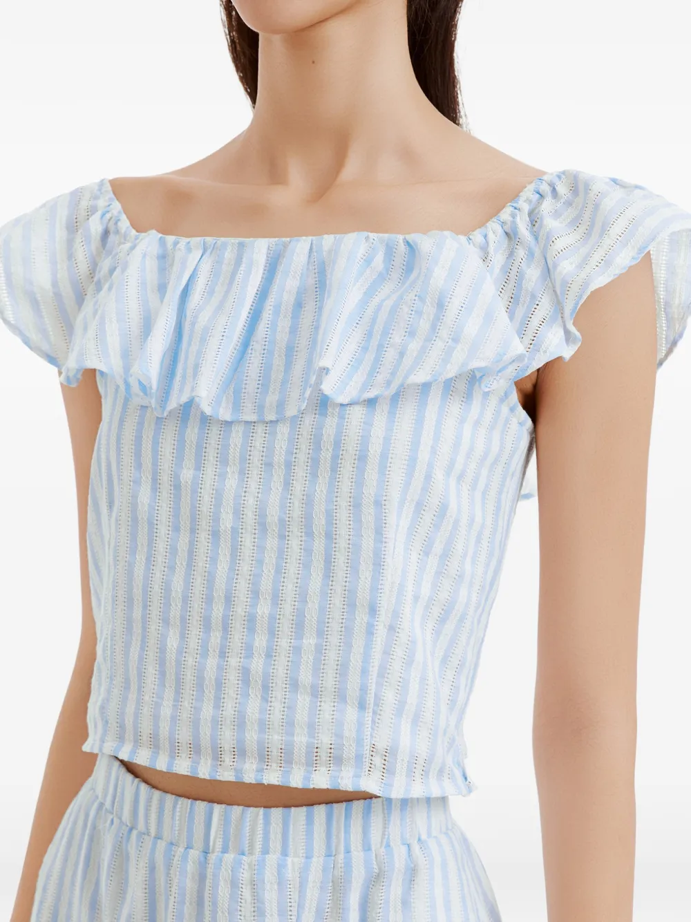 tout a coup Gestreepte jumpsuit met ruches Blauw
