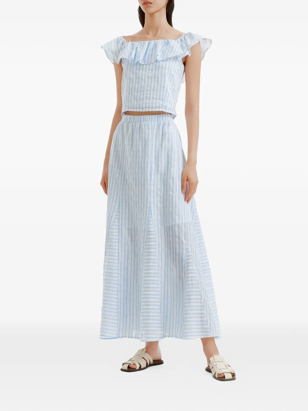 tout a coup Gestreepte jumpsuit met ruches Blauw