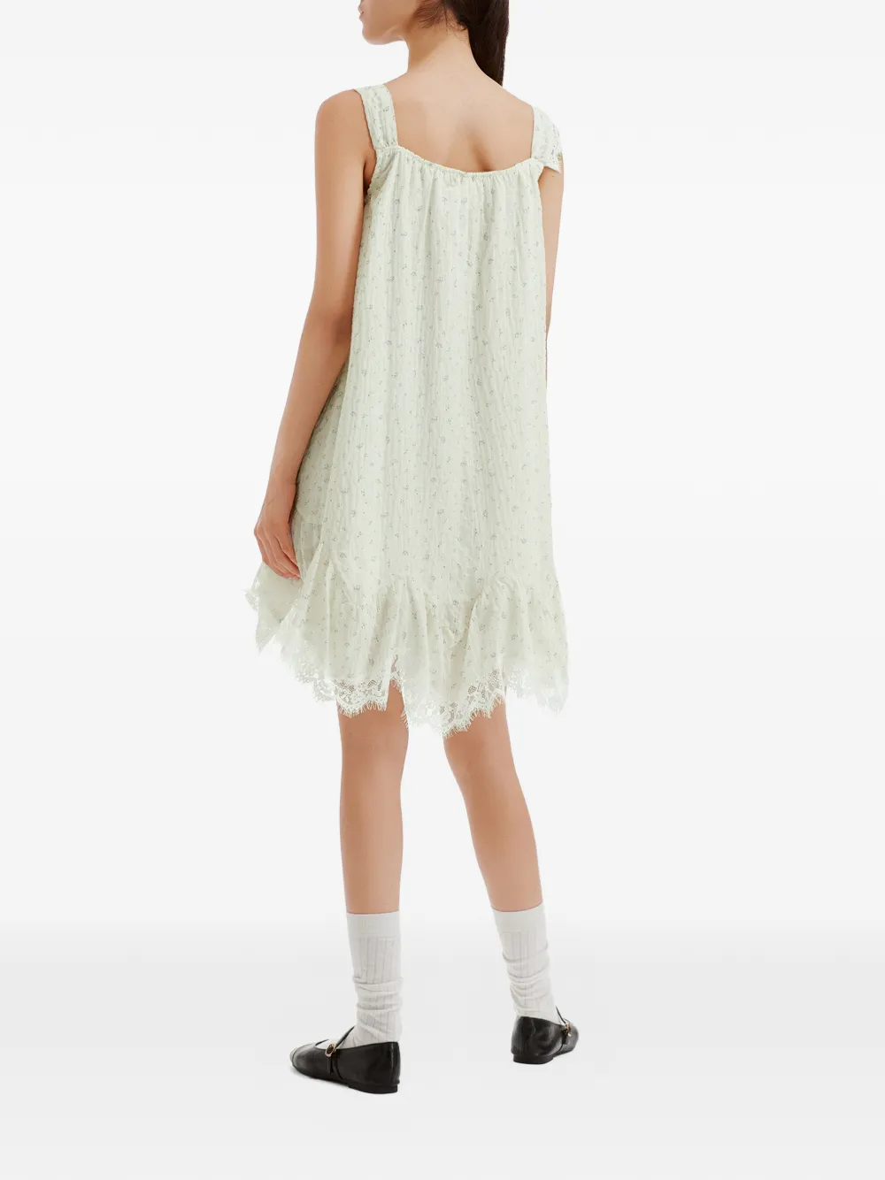 b+ab Mini-jurk met bloemen-print en kanten afwerking Wit