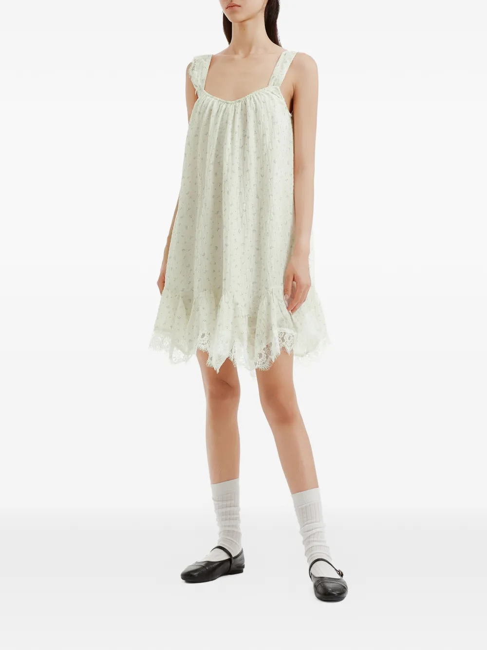 b+ab Mini-jurk met bloemen-print en kanten afwerking Wit