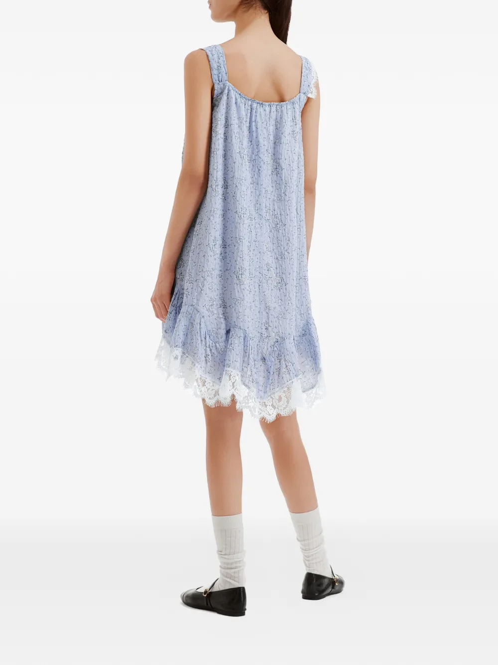 b+ab Mini-jurk met bloemen-print en kanten afwerking Blauw