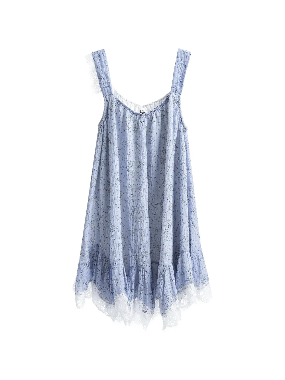 b+ab floral-print lace-trim mini dress - Blu