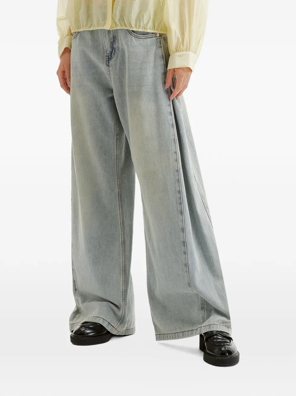 b+ab Denim jeans met wijde pijpen en vervaagd effect Blauw