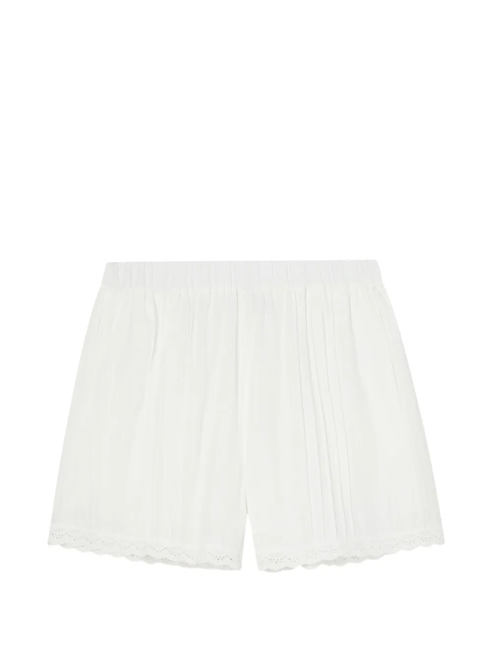 tout a coup broderie-anglaise-trim pleated shorts - White