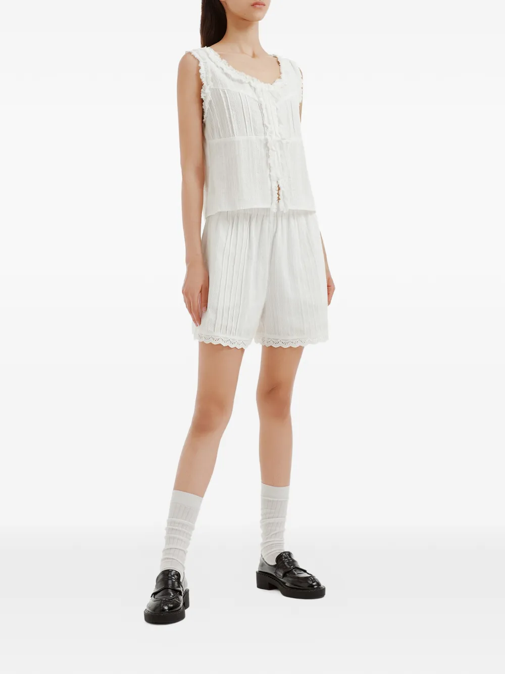 tout a coup Broderie anglaise geplooide shorts Wit