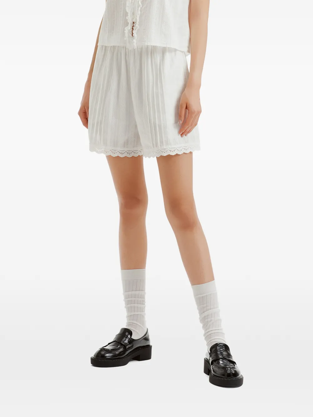 tout a coup Broderie anglaise geplooide shorts Wit