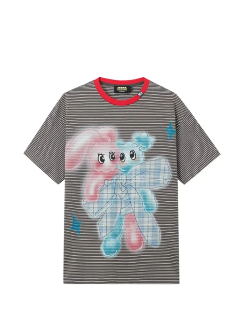 Mini Cream playera con estampado gráfico a rayas