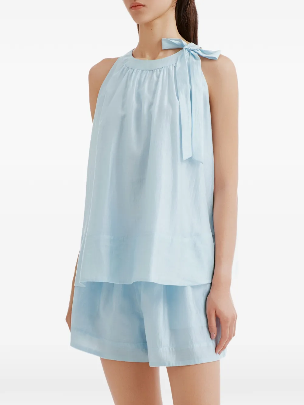 b+ab Mouwloze blouse en shorts set met strikdetail Blauw