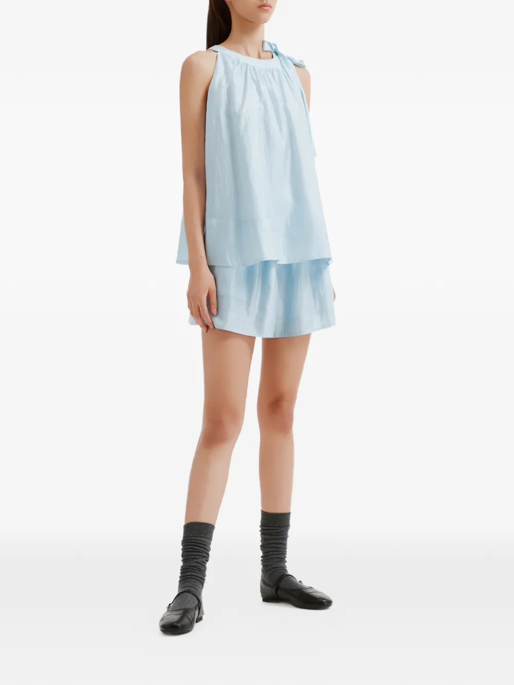 b+ab Mouwloze blouse en shorts set met strikdetail Blauw