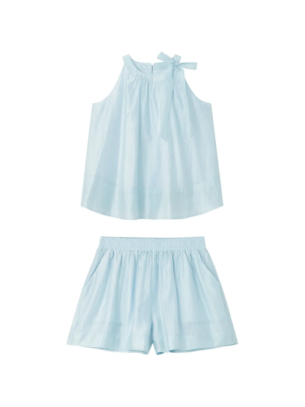 b+ab bow-detail sleeveless blouse and shorts set - Blu