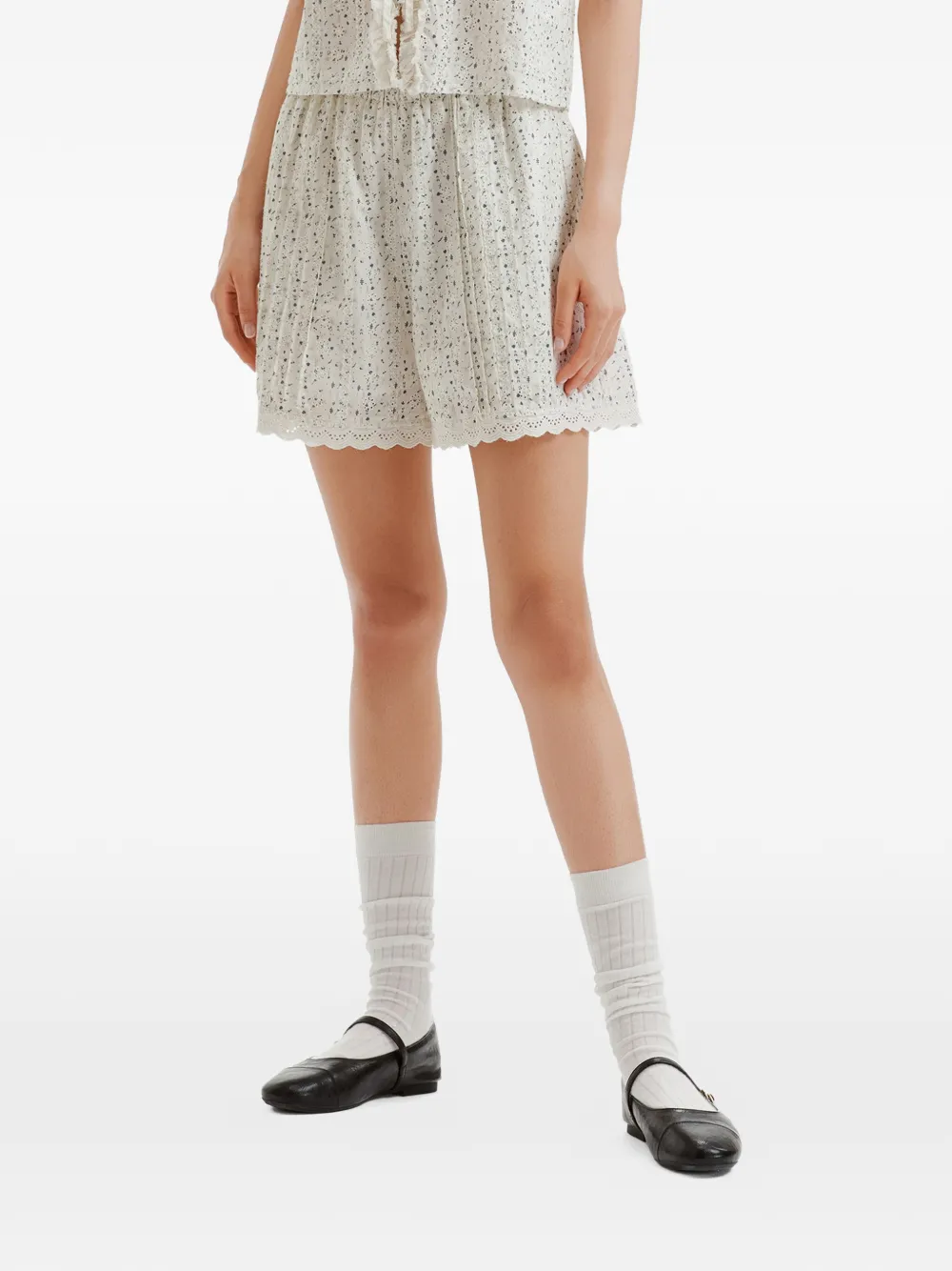 tout a coup Broderie anglaise shorts met bloemenprint Wit