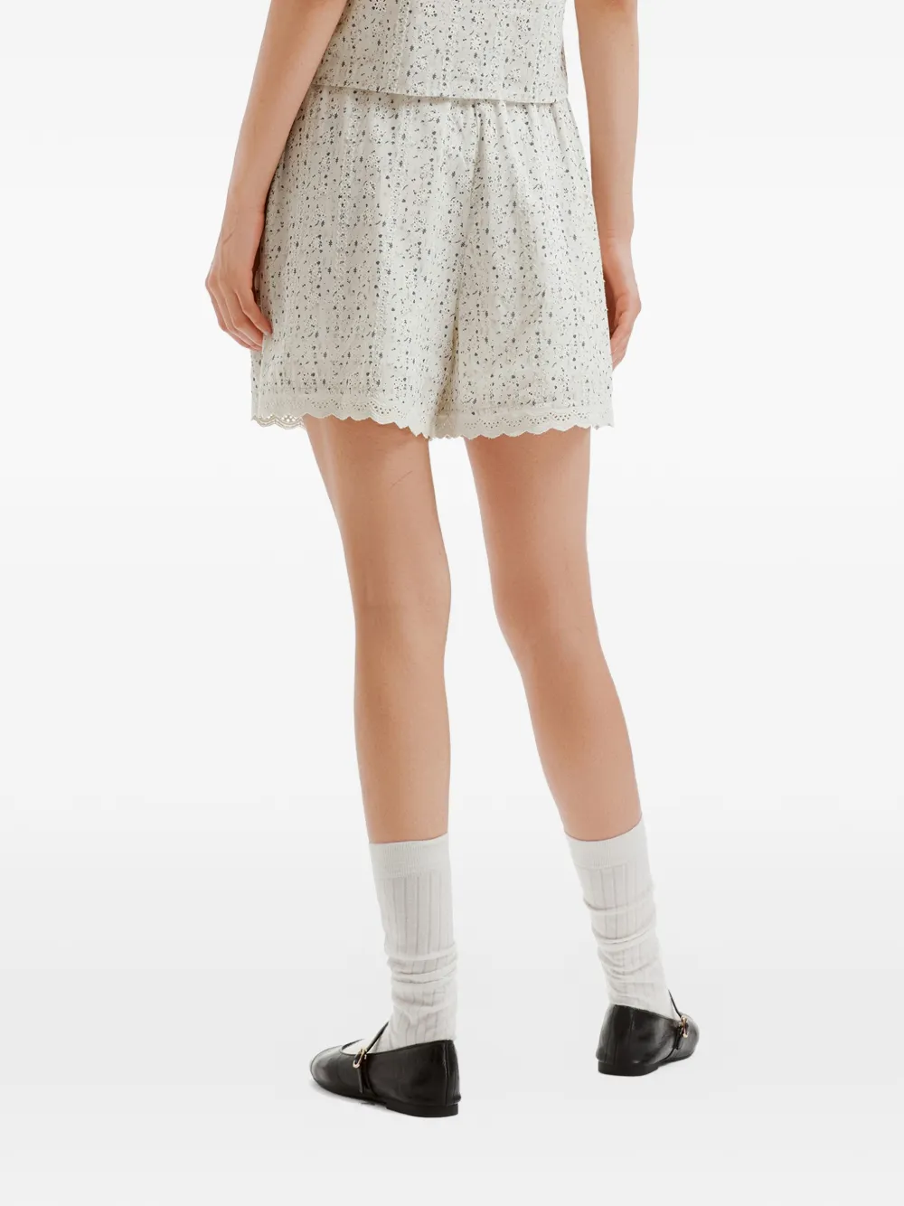 tout a coup Broderie anglaise shorts met bloemenprint Wit