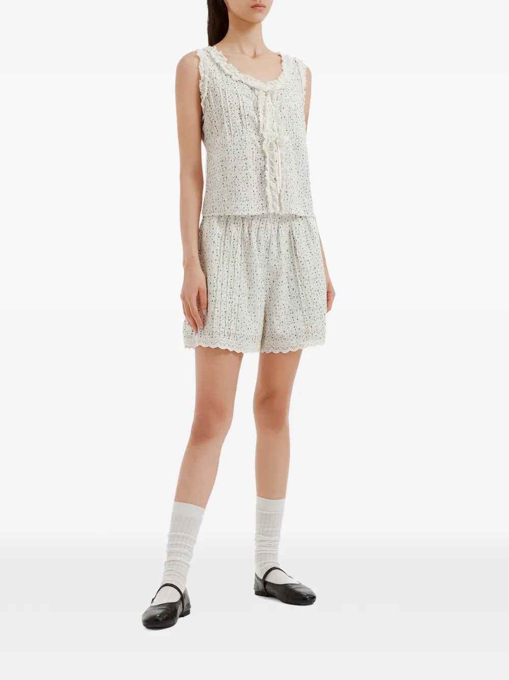 tout a coup Broderie anglaise shorts met bloemenprint Wit