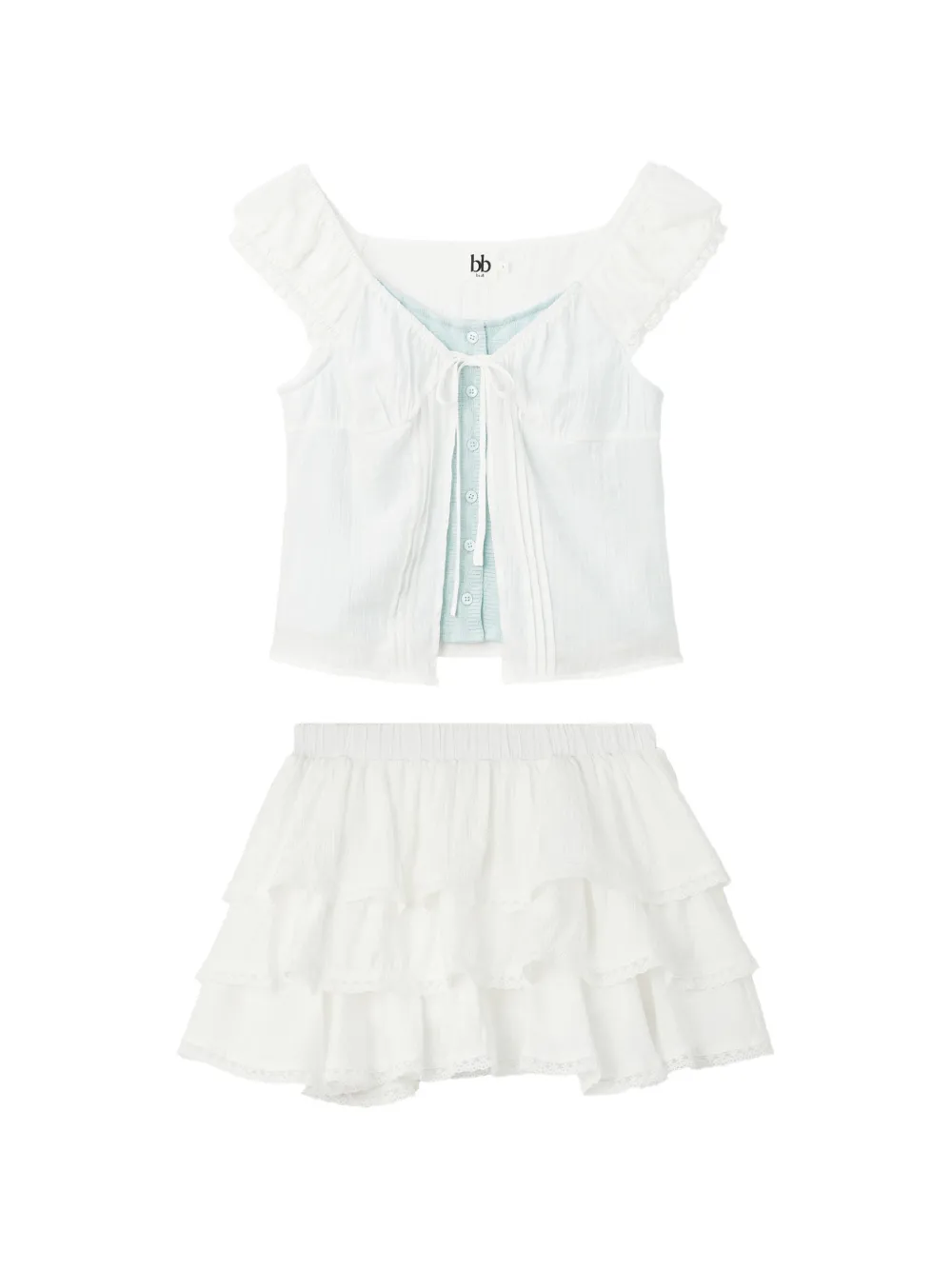 b+ab ruffled tiered blouse and mini skirt set - Bianco