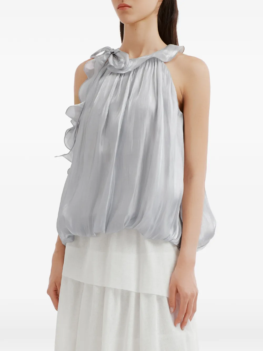 b+ab Blouse met ruches en strikdetail Grijs