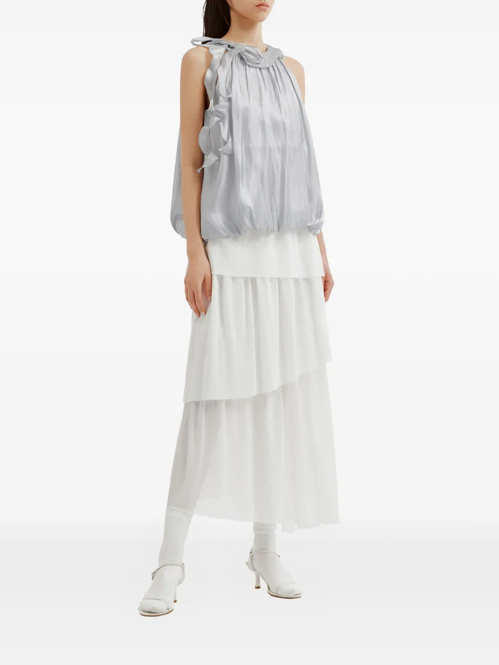 b+ab Blouse met ruches en strikdetail Grijs
