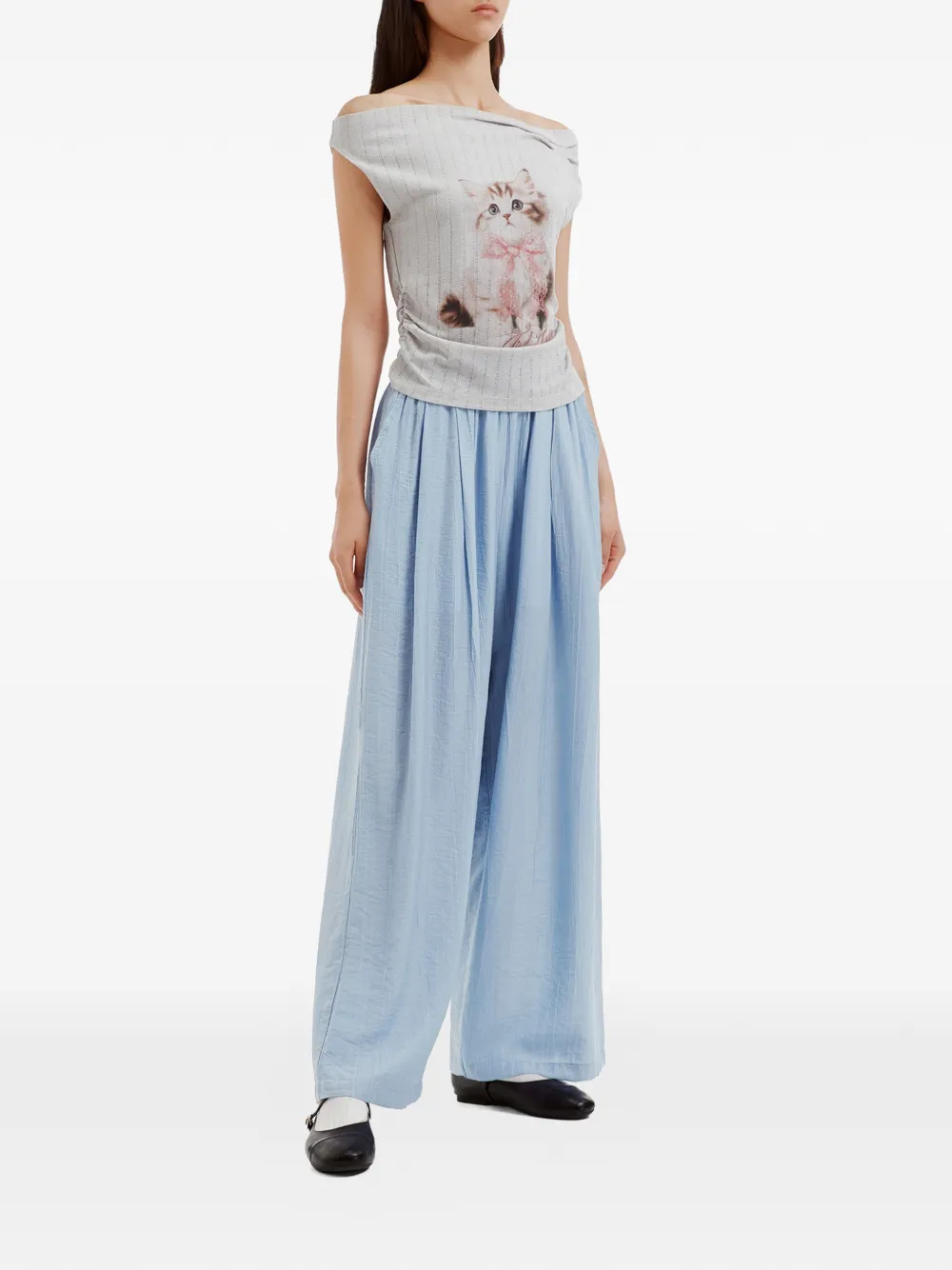 b+ab Plooibroek met wijde pijpen Blauw