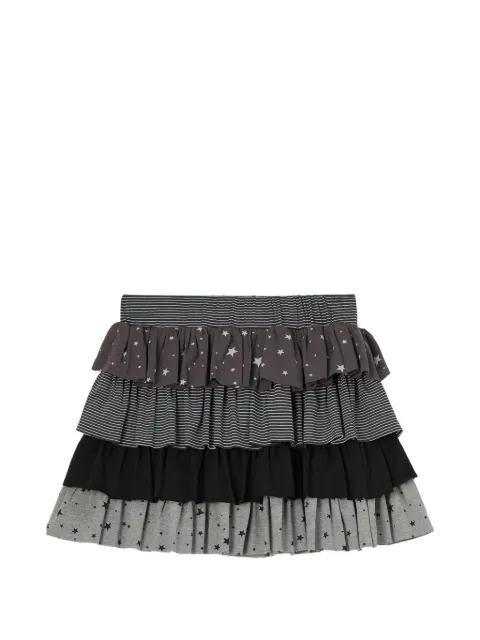 Mini Cream — star-print tiered mini skirt