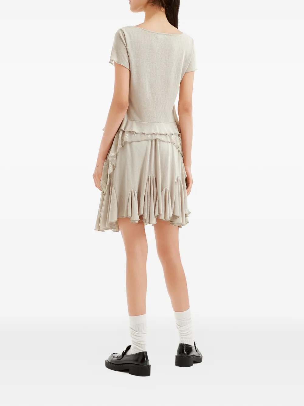 tout a coup Jurk met kanten afwerking en ruches Beige