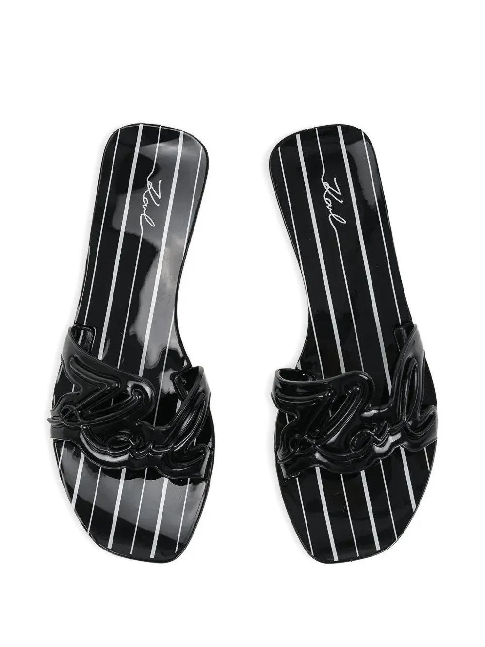 Karl Lagerfeld logo-plaque striped slides Zwart