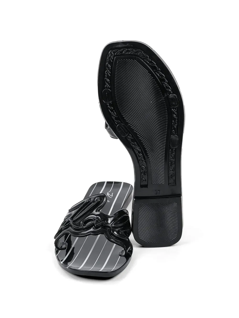 Karl Lagerfeld logo-plaque striped slides Zwart