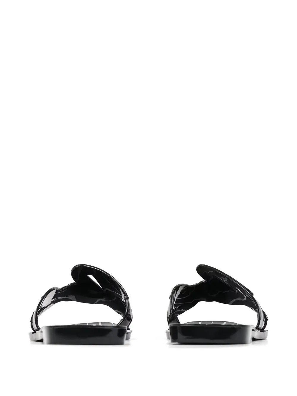 Karl Lagerfeld logo-plaque striped slides Zwart