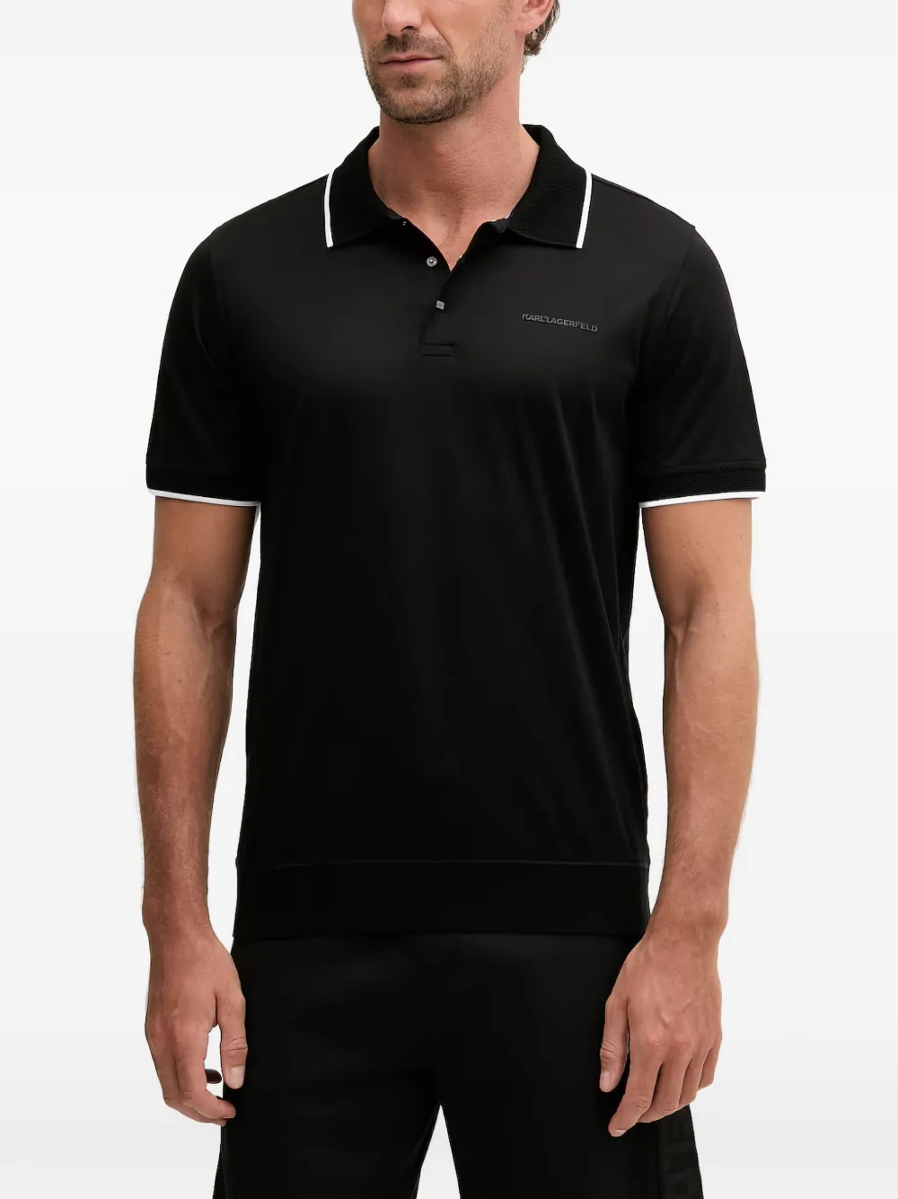 Karl Lagerfeld logo-detail tipped polo shirt - Nero