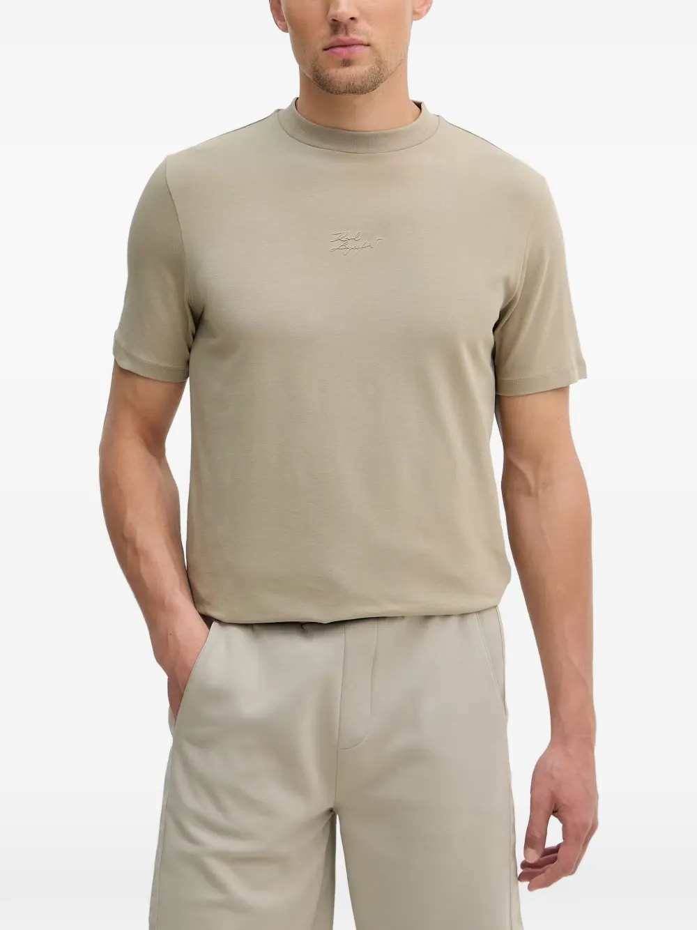 Karl Lagerfeld logo-print mock-neck T-shirt - Nude