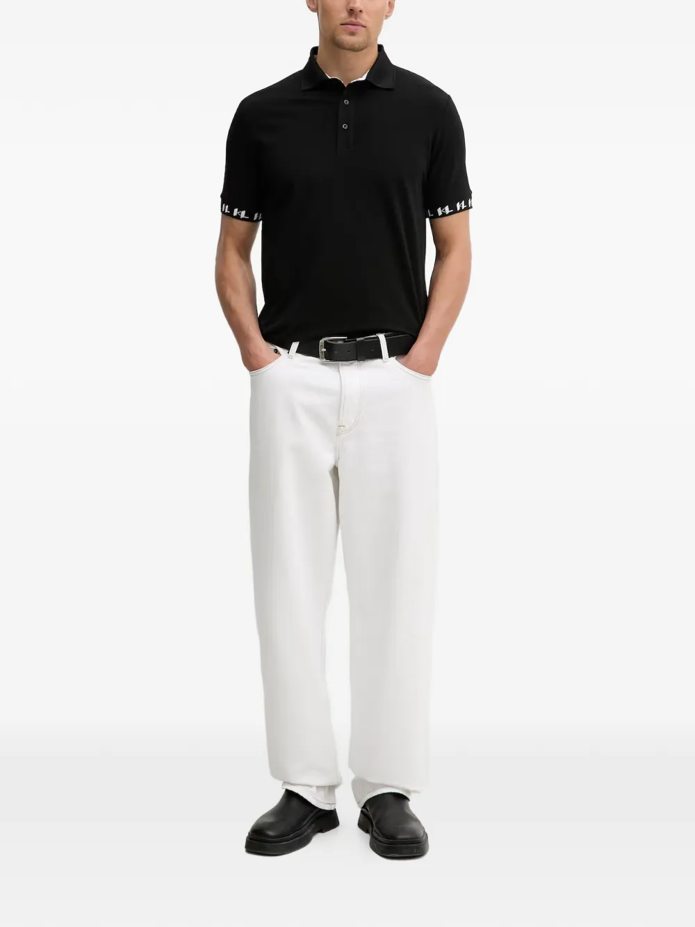 Karl Lagerfeld Poloshirt met logoband Zwart