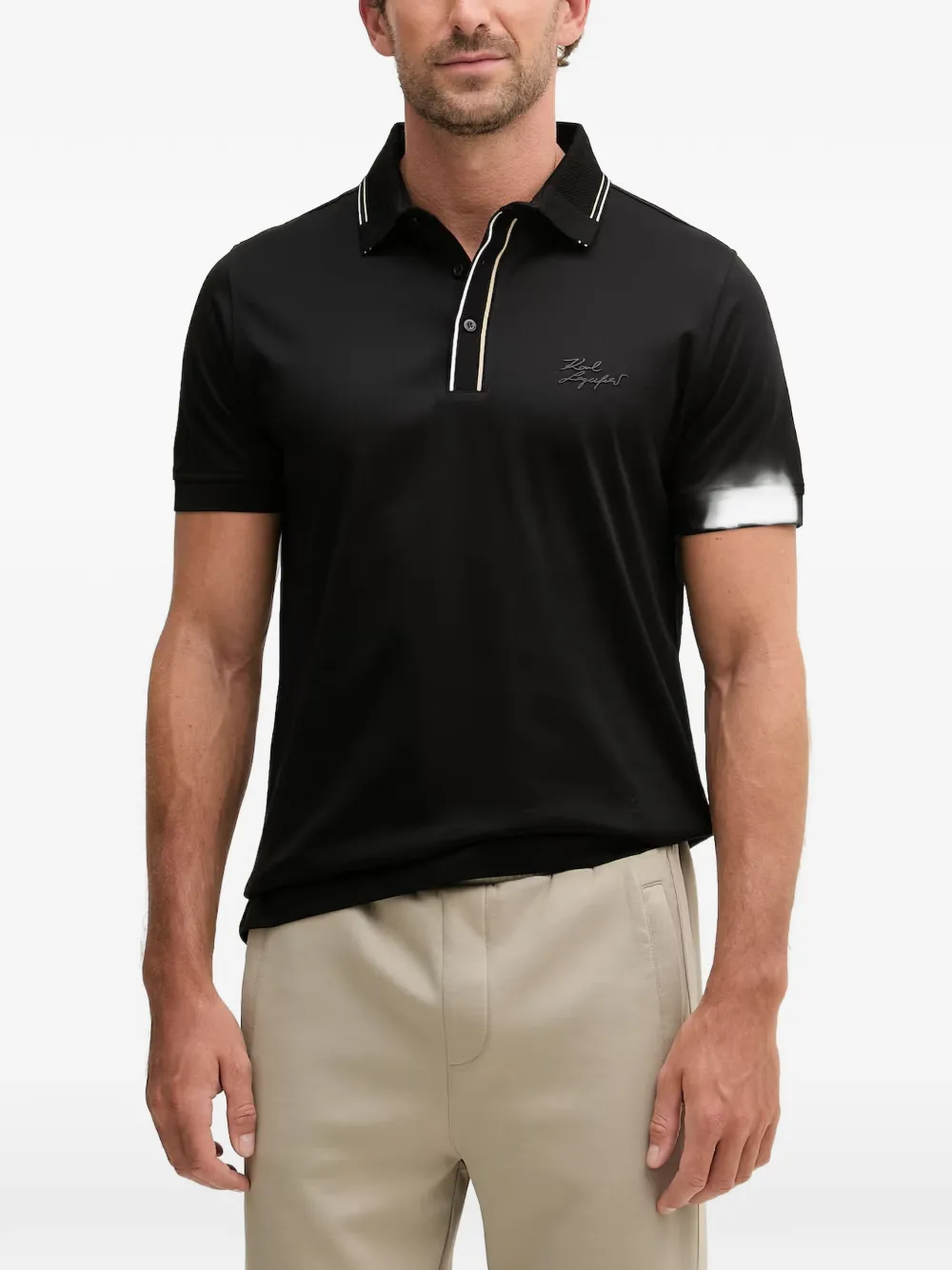 Karl Lagerfeld contrast-trim logo-patch polo shirt - Schwarz