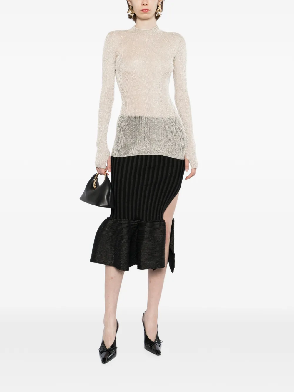 CFCL Geribbelde top met metallic effect Beige