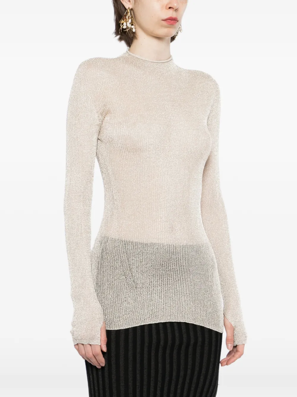 CFCL Geribbelde top met metallic effect Beige