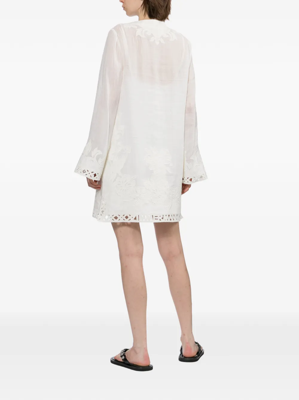ZIMMERMANN Indra mini-jurk met geborduurde bloemen Beige