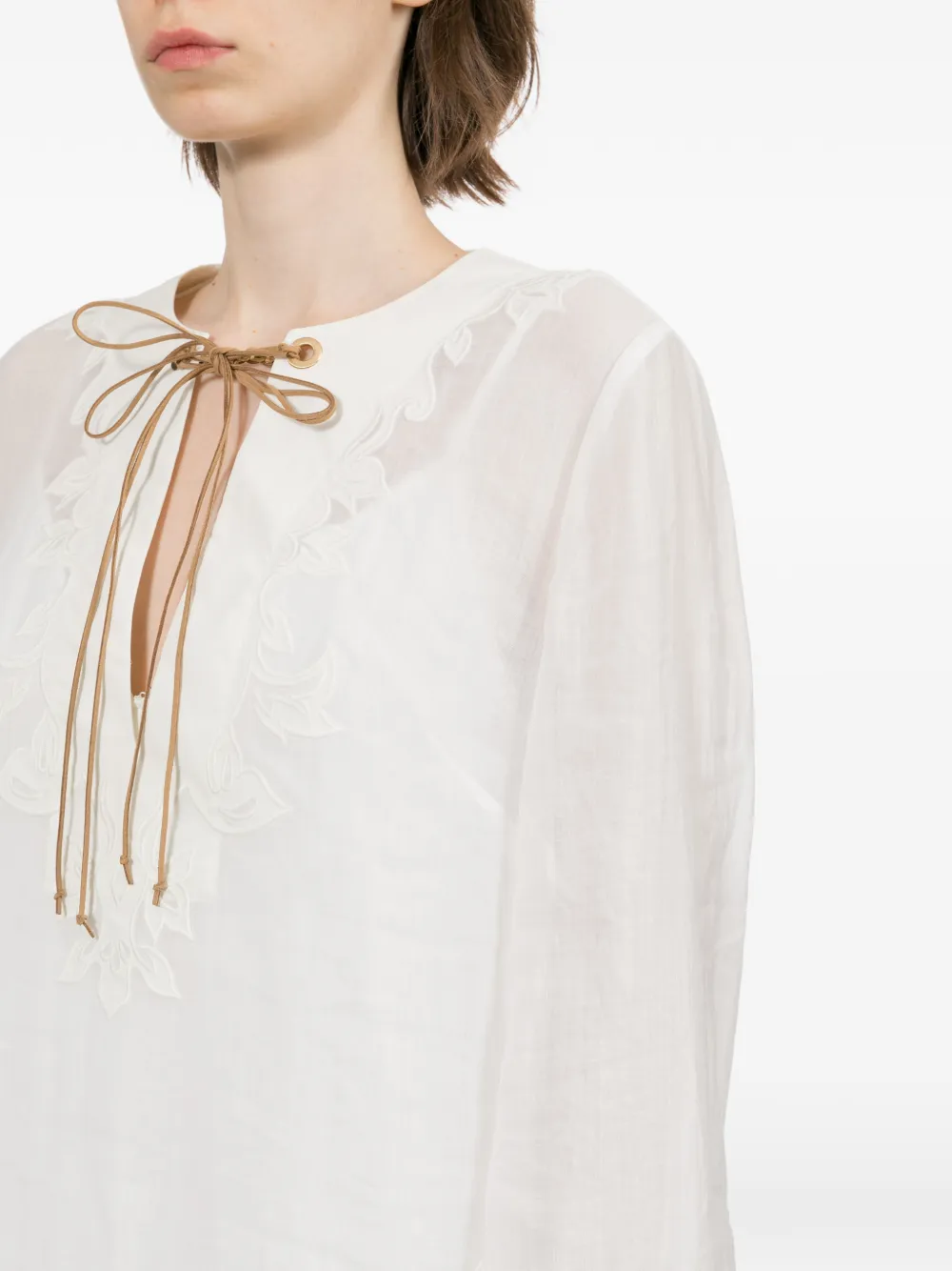 ZIMMERMANN Indra mini-jurk met geborduurde bloemen Beige
