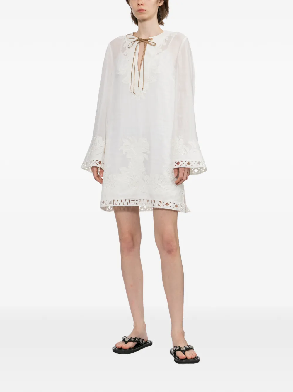 ZIMMERMANN Indra mini-jurk met geborduurde bloemen Beige