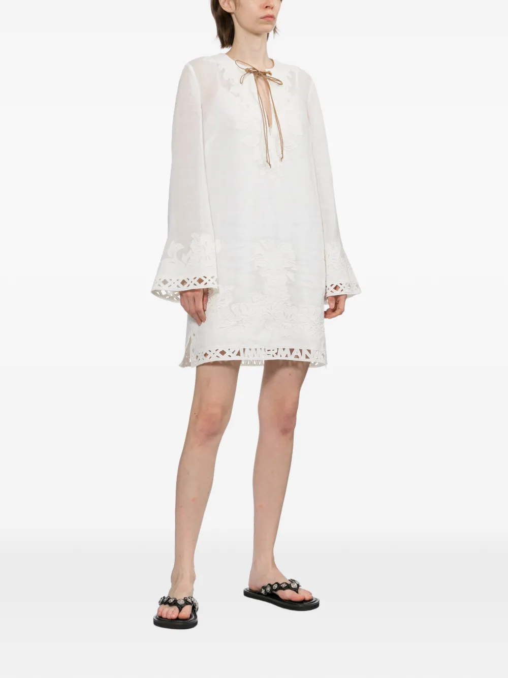 ZIMMERMANN Indra mini-jurk met geborduurde bloemen Beige