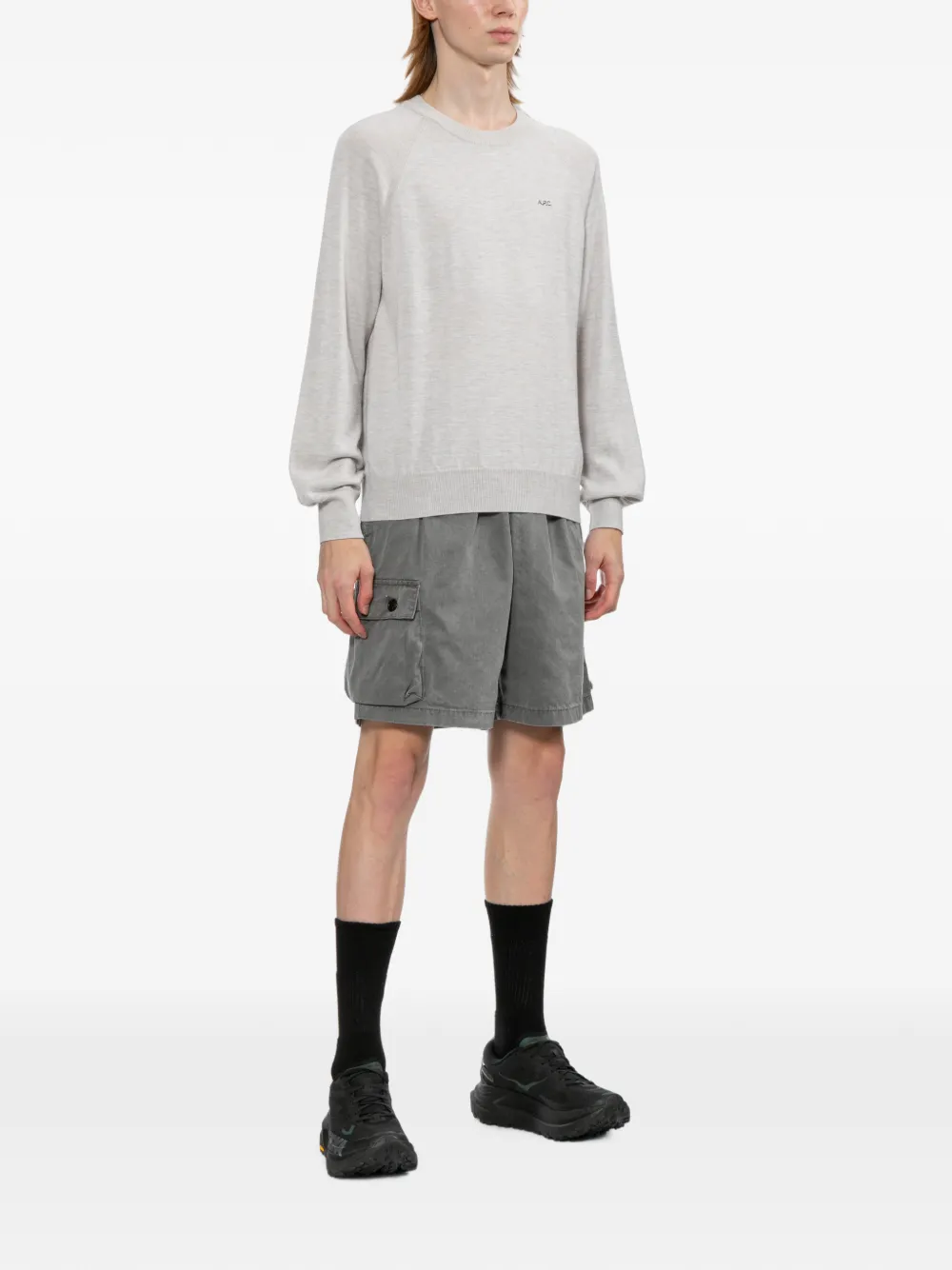 A.P.C. Trui met raglan mouwen en logo-print Grijs