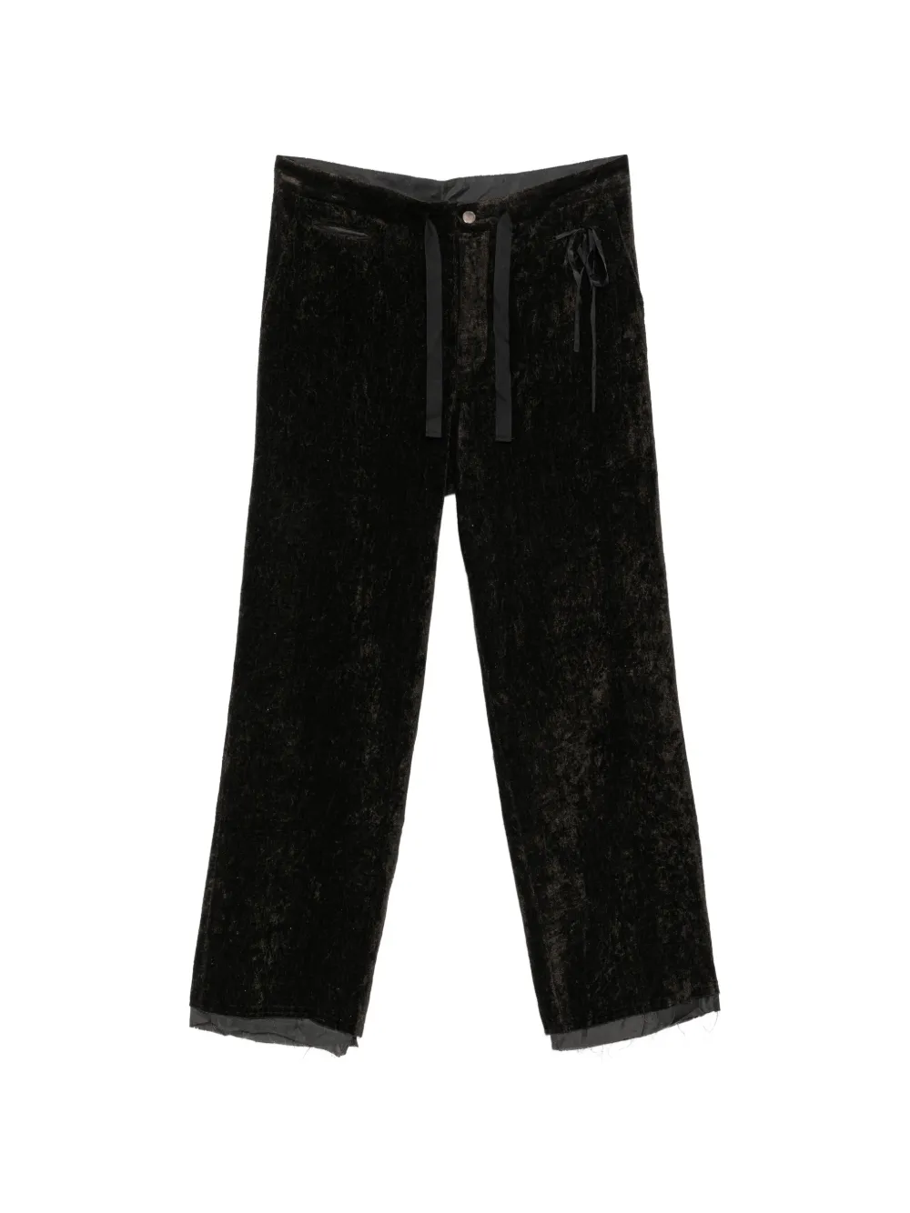 midorikawa crushed-velvet frayed-hem trousers - Marrone