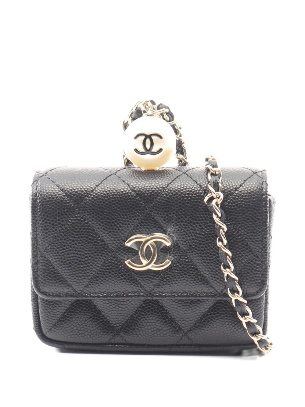CHANEL Pre-Owned 2021-2022 Caviar-leather chain-link coin purse - Black