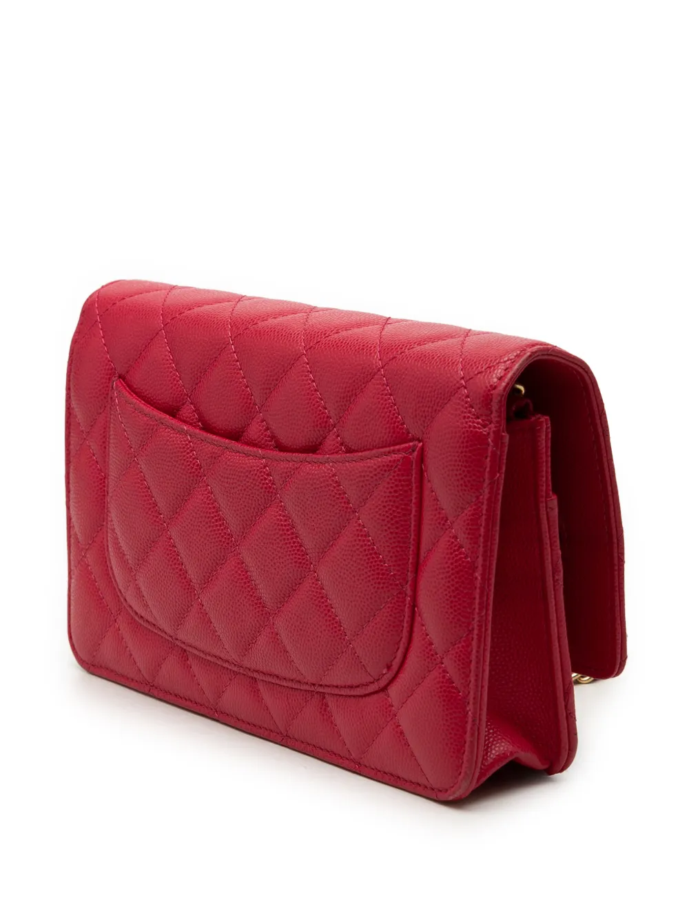 Chanel Pre-owned 2016-2017 Quilted Caviar Reissue 2.55 Wallet on Chain Crossbody Bag in Red, view 3