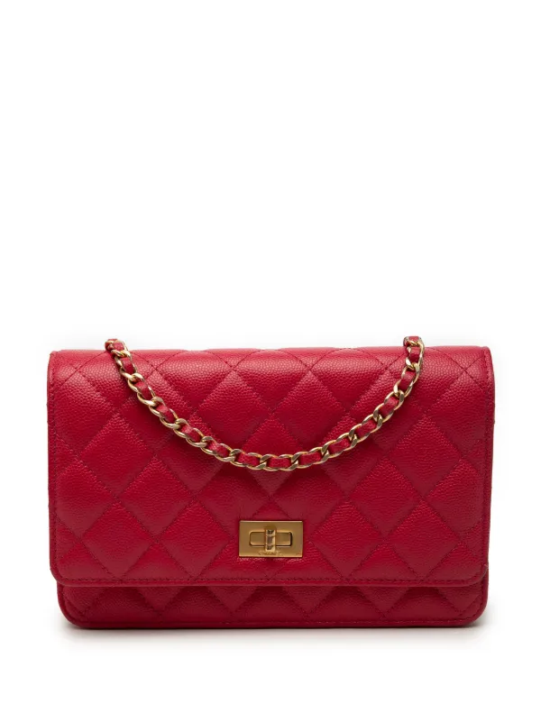 Chanel Pre-owned 2016-2017 Quilted Caviar Reissue 2.55 Wallet on Chain Crossbody Bag in Red